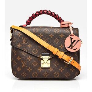 Pre-owned Louis Vuitton Monogram Braided Pochette Metis Coquelicot